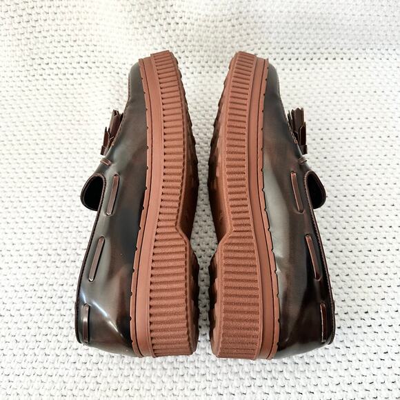 Tod's Two Tone Glossed Brown Black Almond Tassel Platform Creeper Loafers 41.5 - Picture 7 of 10